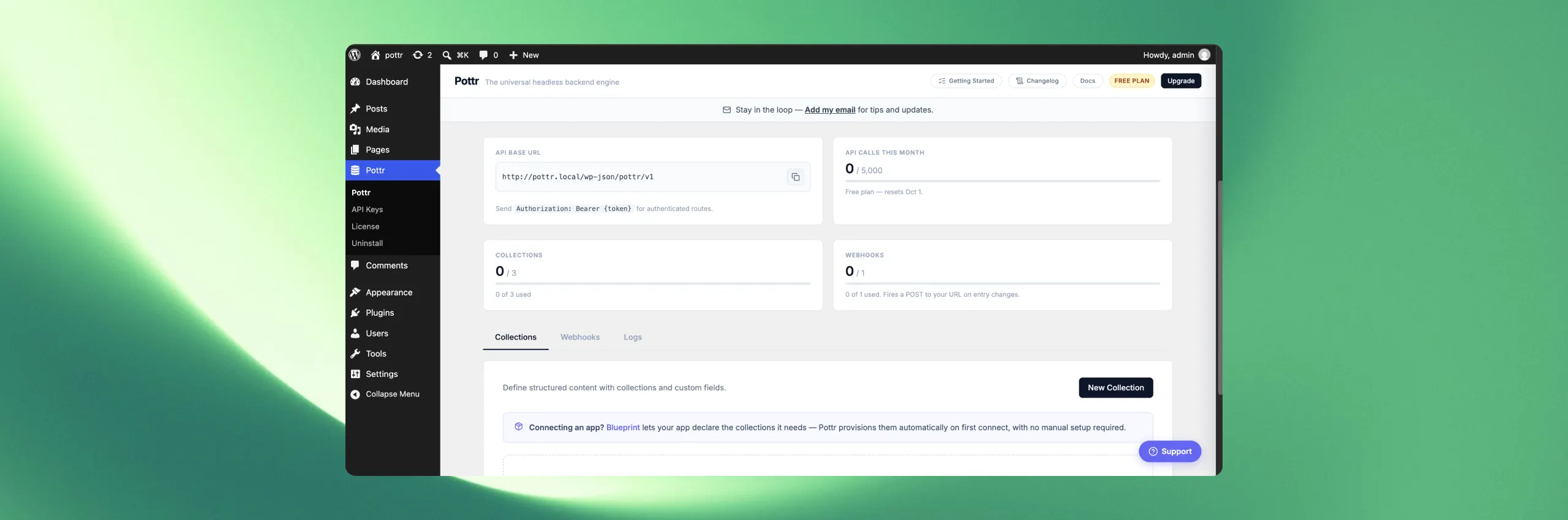 Pottr — Structured backend dashboard inside WordPress